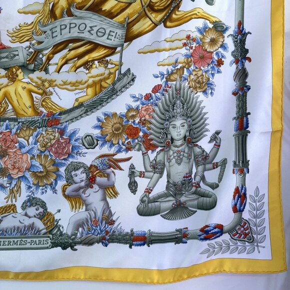 Hermes Le Matin Neuf 100% Silk Zodiac Greek Gods Scarf Signed Joachim Metz - Picture 8 of 10